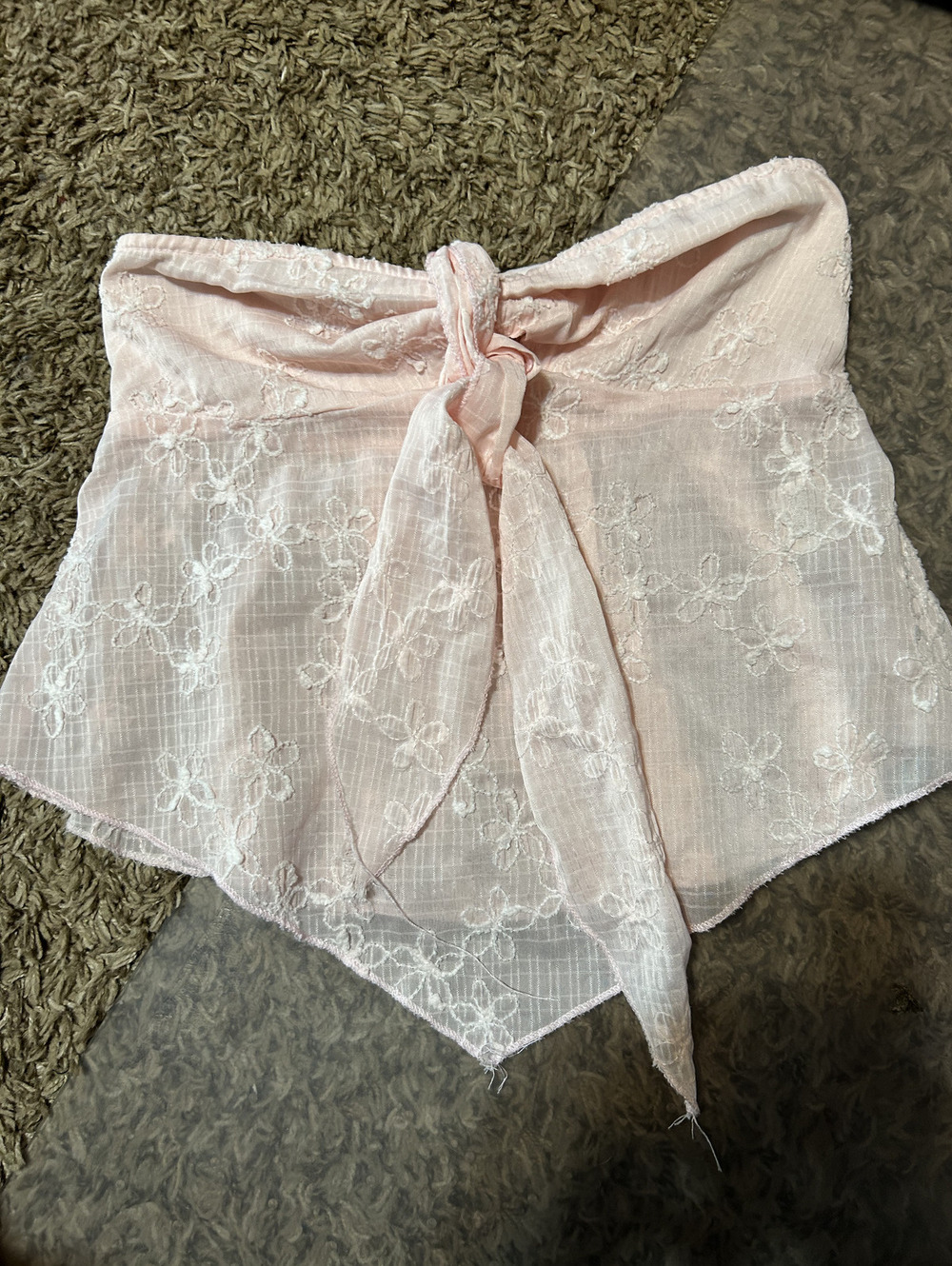 Pink Strapless Lace Embroidered Crop Top XS
